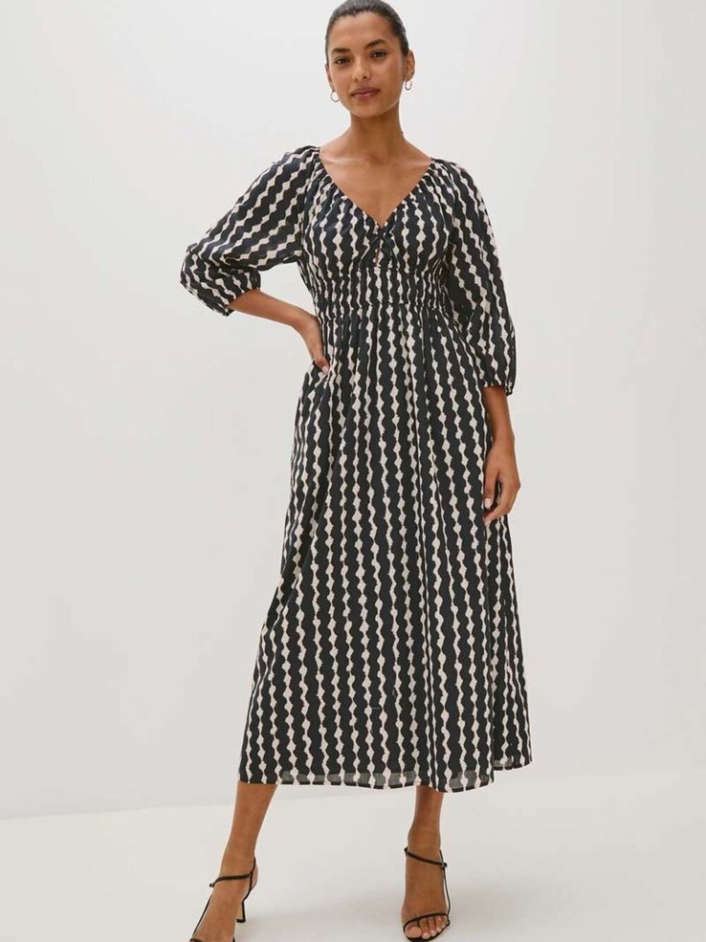 Rails Paio Midi cotton dress black/tan geometric modern print, like new